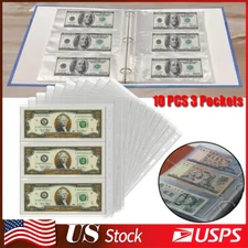 10 Sheets Currency Pages 3 Pockets Paper Money Protectors for 3 Ring Binders