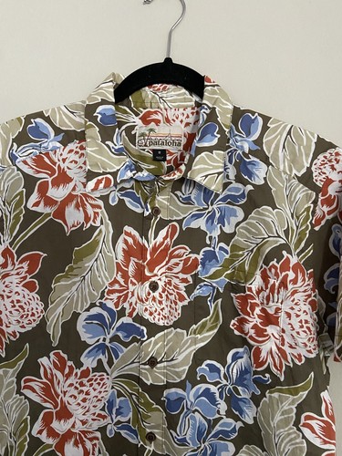 PATAGONIA Pataloha Malihini Tiki Aloha Shirt Medium Colorful Floral Print Cruise - Picture 2 of 5