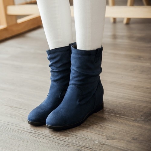 Ladies Womens Wedge Ankle Boots Flat Faux Suede Slouch Low Heel Shoes Casual