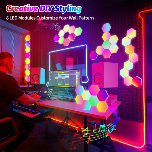 8 Pack DIY Hexagon LED Lights, Music Sync RGB Gaming Lights with APP Smart Wall - Picture 4 of 6