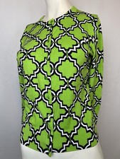 Crown Ivy Cardigan Sweater Button Front 3/4 Sleeve Bright Green Geometric Size S