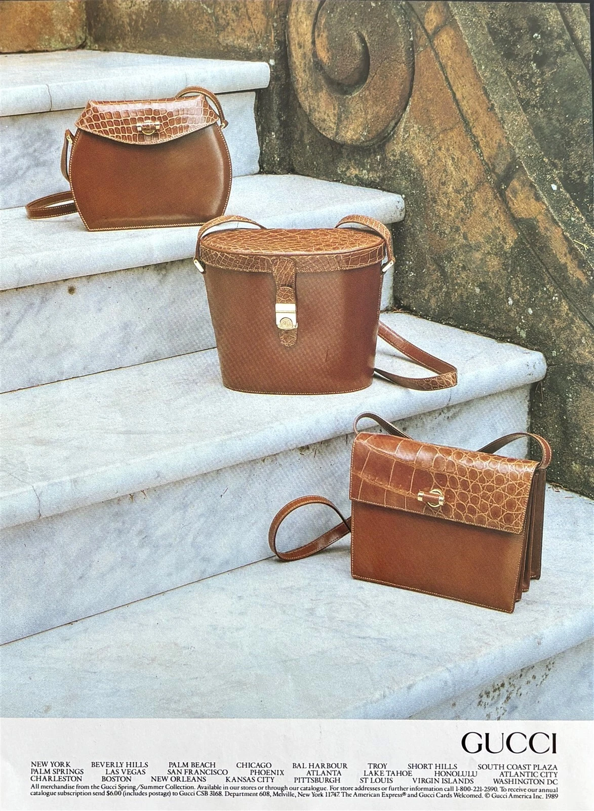 Sacs à main GUCCI 1989 collection printemps/été magazine vintage IMPRIMER AD