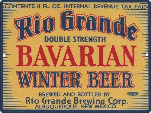 Letrero metálico reproducción etiqueta cerveza bávara Río Grande 9"x12" Albuquerque casi nuevo - Imagen 1 de 3