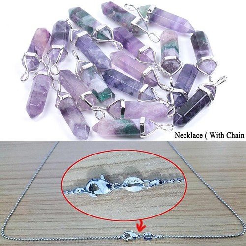 5pcs Fluorite Neckless Crystal Pendant Gift Friend Natural Gem Quartz Hexagonal - Picture 7 of 8