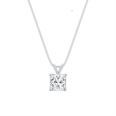 Halskette mit Anhänger 2 kt Princess Lab Created gewachsener Diamant massiv 18 K Weißgold