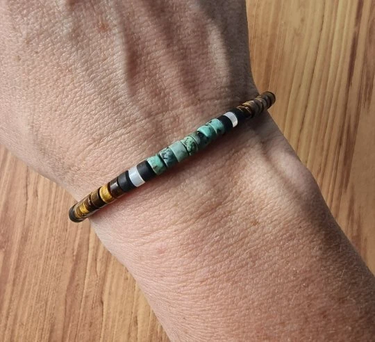 African Turquoise with Tiger Eye Minimalist Bracelet, Handmade Healing Bracelet - Image 3 of 4