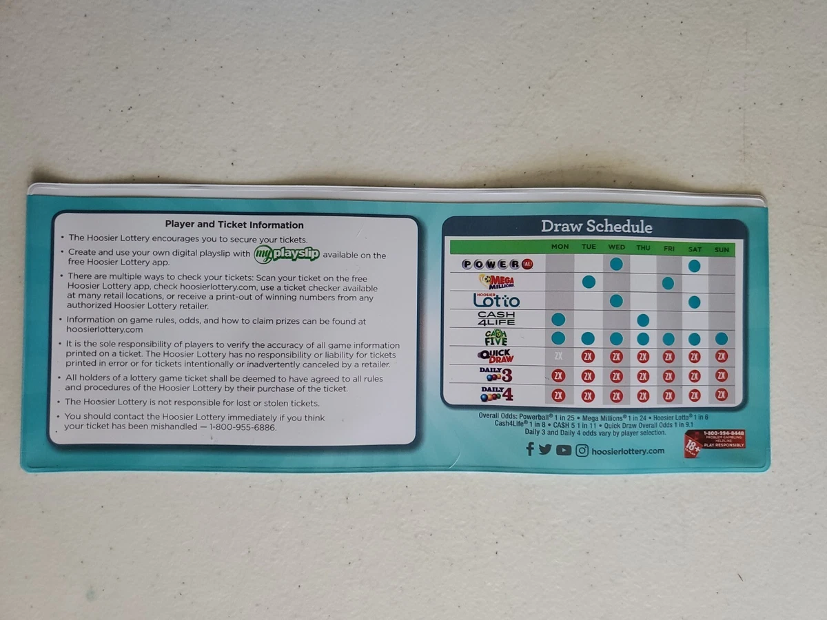 NEW Indiana Hoosier Lottery Vinyl Play Slip Ticket Holder Lotto & Draw  Schedule