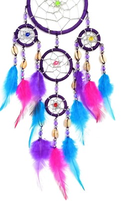 Geschenk Traumfänger Lila. Traditioneller Großer Traumfänger Wandbehang Mit Natürlichen Federn
