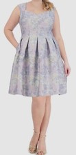 Vince Camuto Women's Purple Printed Jacquard Pleated Dress Plus Size 18W