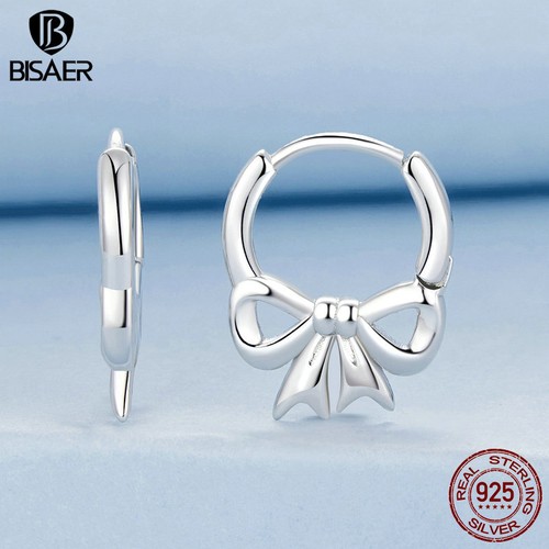 Bisaer 925 Sterling Silver Bowknot Hoop Earrings Jewelry Women Gifts Versatile - Picture 8 of 15