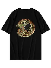 Niepce Men's Golden Dragon Embroidery Tee Japanese Streetwear T-Shirt