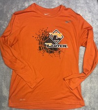 Nike Clutch T Shirt Dri-Fit Basketball Long Sleeve Orange Men's Size LG