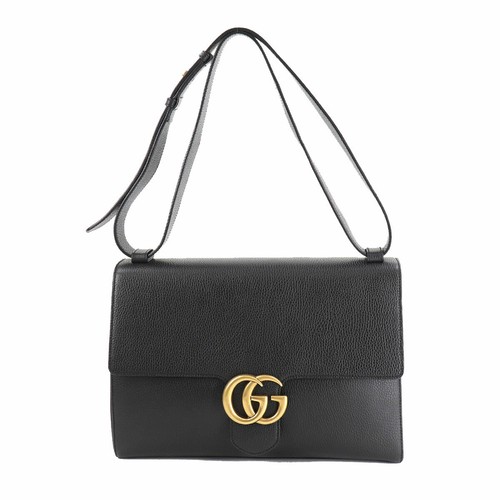 GUCCI GG Marmont Shoulder Bag Leather Black 429010 493075 Double G 90139047  | eBay