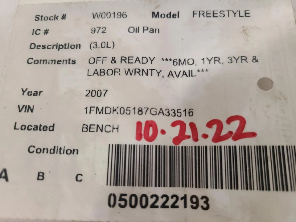 Used Engine Oil Pan fits: 2007 Ford Freestyle 3.0 Grade A Foto 3 de 4