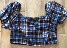Women's Cropped Shirt Wild Fable Plaid Blue Shirt Womans Large New