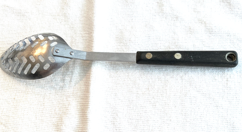 EKCO Forge Stainless Slotted Cooking Spoon USA Vintage Black Composite Handle - Picture 4 of 4