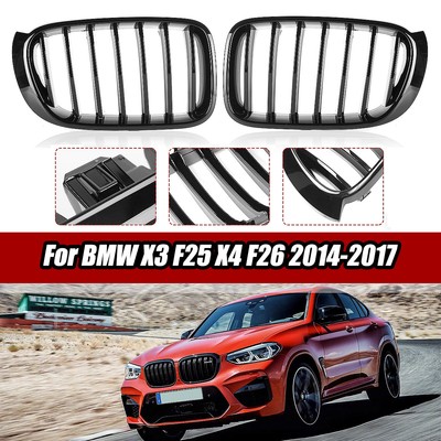 Glossy Black Front Bumper Kidney Grill Grille For BMW X3 F25 X4 F26 2014-2017