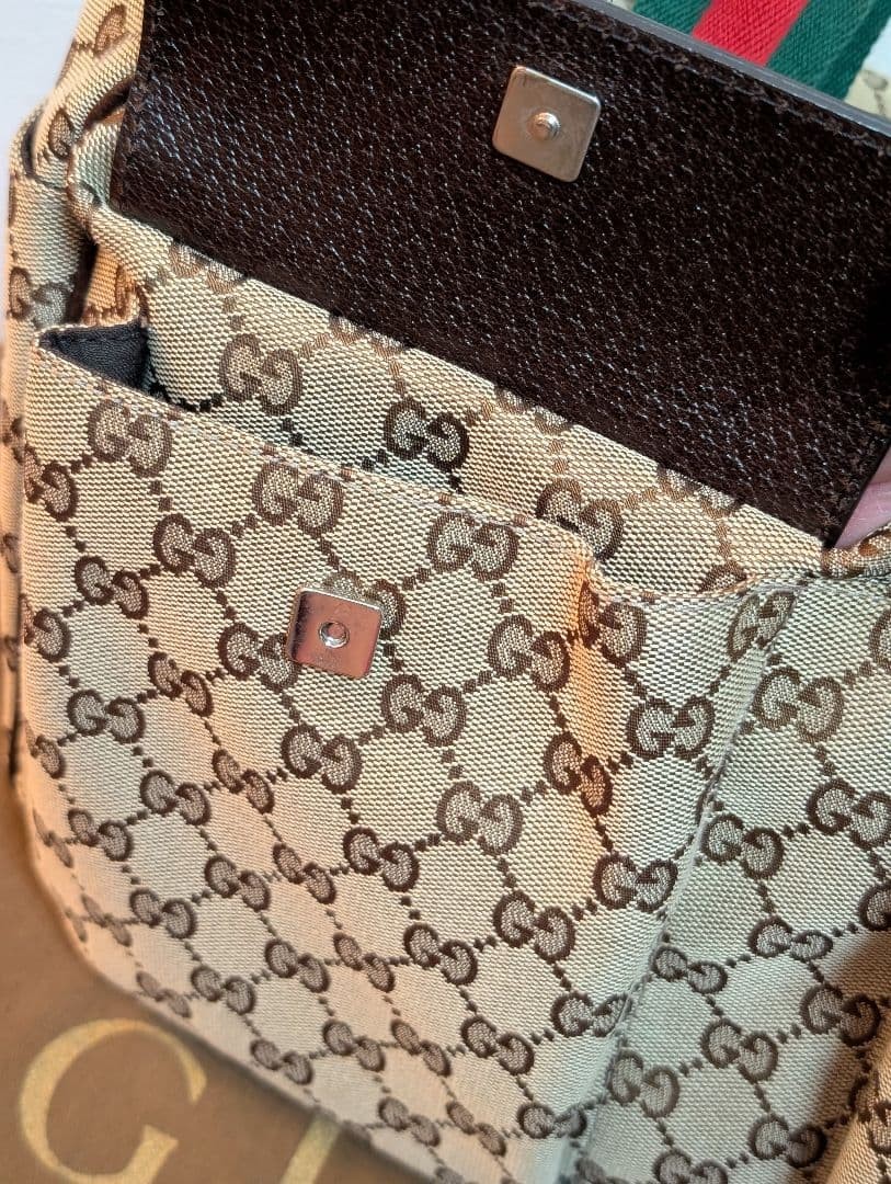 GUCCI GG Canvas Tote Bag Brown Leather Trim Casual Authentic Excellent Condition thumbnail 15