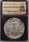 1987 $1 Silver Eagle NGC Brilliant Uncirculated Black Core Dont Tread On Me!
