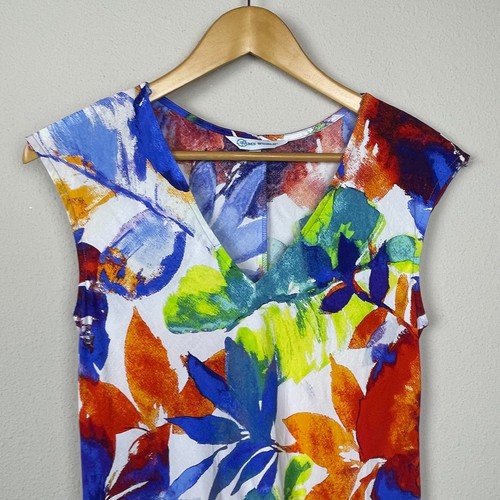 Jams World Dress Women’s Sz XS Watercolor Floral Sleeveless Rayon Hawaii Aloha - Picture 2 of 5