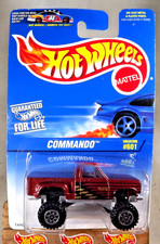 1996 Hot Wheels Blue/White Card - Collector #601 COMMANDO Burgundy w/Gear Spokes
