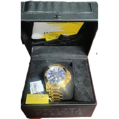Invicta Reserve Men's Quartz Chronograph Date 200m 47mm Gold/Blue w/ Box