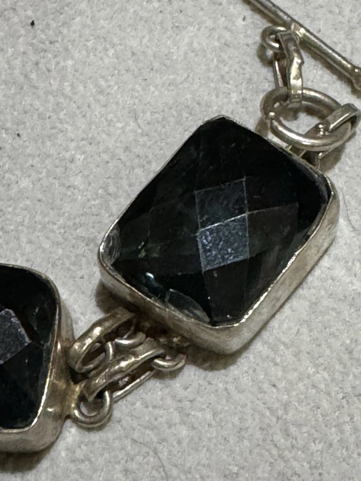 Pulsera de eslabones de plata de cuarzo ahumado facetado Foto 4 de 4