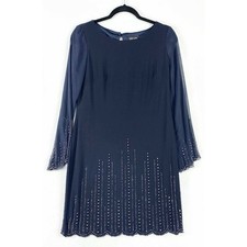 Xscape Evening Dress Women's 6 Blue With Silver Accent  Knee Length Mesh Sleeves