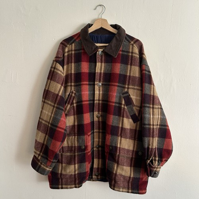 #ad Vintage 90s Timberland Wool Barn Coat Chore Jacket Plaid Size Large Wool USA $85.00