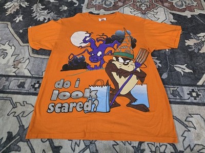 vtg 90s TAZ DO I LOOK SCARED? HALLOWEEN CARTOON T-Shirt M looney tunes freeze