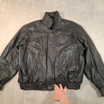Echt Leder Jacke Herren XL Schwarz Bomber Vintage Reißverschlusstaschen Freizeit Mantel
