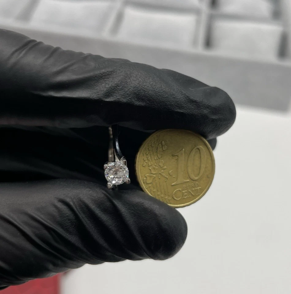 ANELLO FEMMINILE SOLITARIO ARGENTO 925 RODIATO ZIRCONE BRILLANTE MISURA 19 ITALY - Immagine 4 di 4