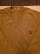 Vintage Burberrys V-Neck Sweater Camel Tan Lambswool 46  Chest Pre-1999 Scotland