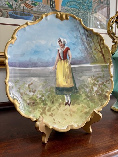 Antique Limoges France Flambeau Hand Painted Woman Plate Artist Signed 9.5" - Foto 9 di 13