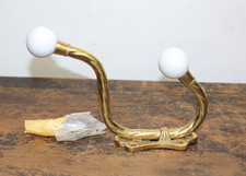 Single Brass Twist Double coat Hook Porcelain Knob Wall Mount Vintage 6" screws