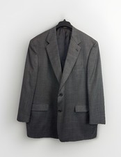 Hart Schaffner Marx Sport Coat Mens 46R Blazer Jacket Grey Windowpane Plaid