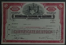 International Telephone and Telegraph Corporation Preferred K 1972 100 Shares