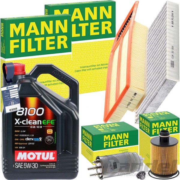 Mann Inspektionspaket+Motul 5W-30 MotorÖL Passend FüR 1.3D Fiat 500 / 312 09.11--image