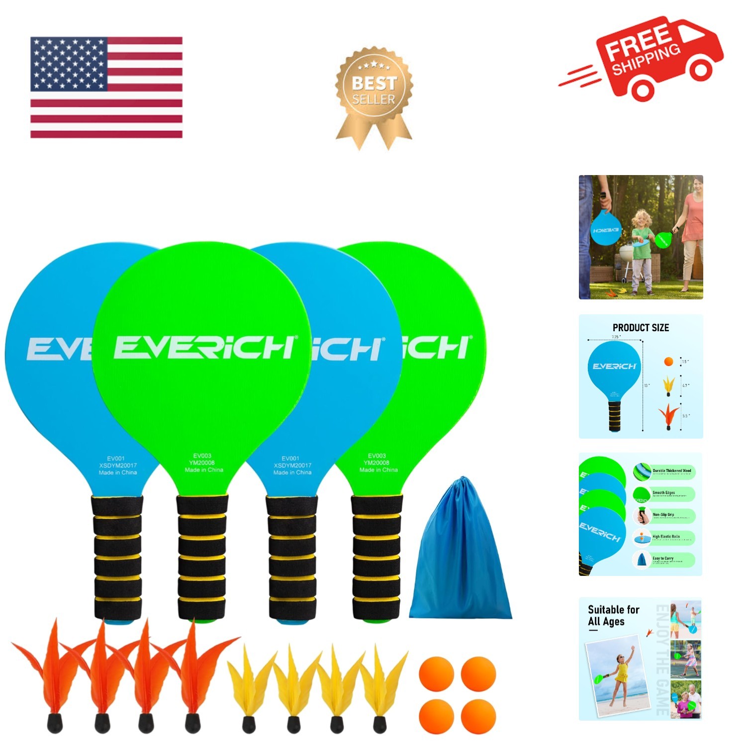 Paddle Ball Set &ndash; Indoor & Outdoor Racket Game for Kids, T