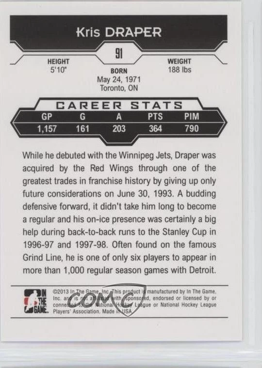 2013-14 ITG Decades 1990s Gold /30 Kris Draper #91 - Image 2 of 2