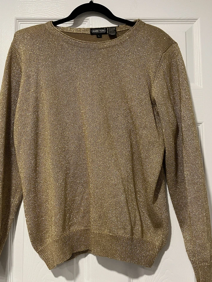 Suéter Vintage Jeanne Pierre Para Mujer Dorado Metálico Mezcla Lana Talla Grande Y2K Foto 3 de 4