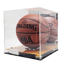 Full Size Basketball Display Case with Acrylic Wooden Court Base and Mirror Back