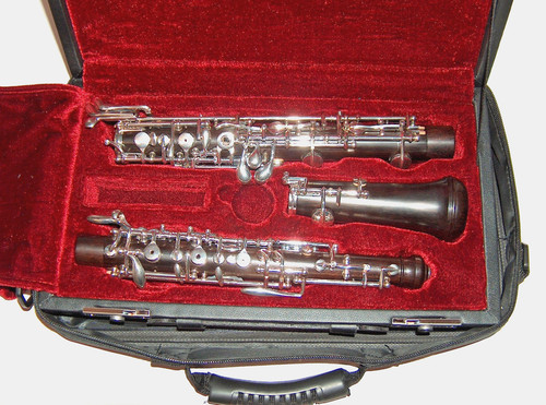 FULL CONSERVATORY SEMI-AUTOMATIC WOOD OBOE, WITH CASE & COVER