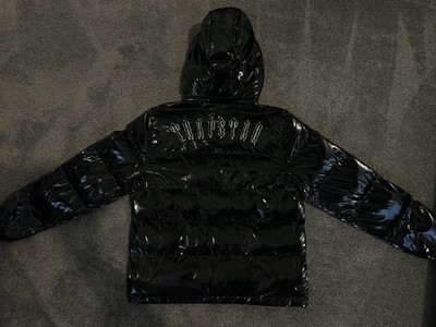 Trapstar Irongate Black Shiny Puffer Jacket Detachable Hood Men s L 