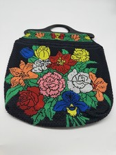 VTG Beaded Women's Mulit-Colored Flower Hippie Tote Bag Purse Resin 70 s