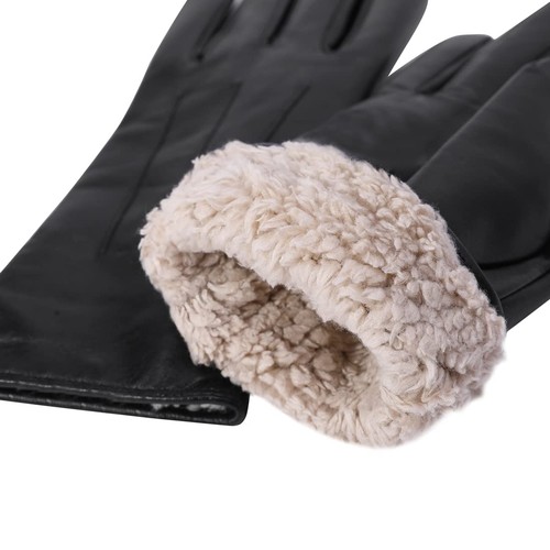 Harssidanzar Leather Gloves Women , Winter Warm Fleece Lining Large, Black  - Picture 7 of 7