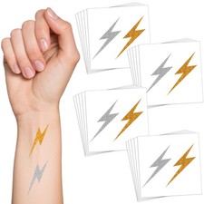 50 Sheets 100 Pcs Glitter Lightning Bolt Temporary Tattoos Metallic Gold and ...