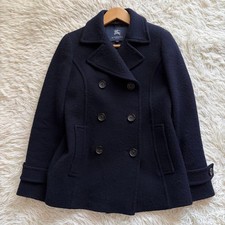 BURBERRY LONDON Cashmere Blend Wool Coat Pea Coat Shadow Check M