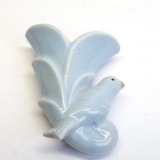 Vintage Ceramic Bird Wall Pocket Planter Light Blue Glaze Mid-Century Style