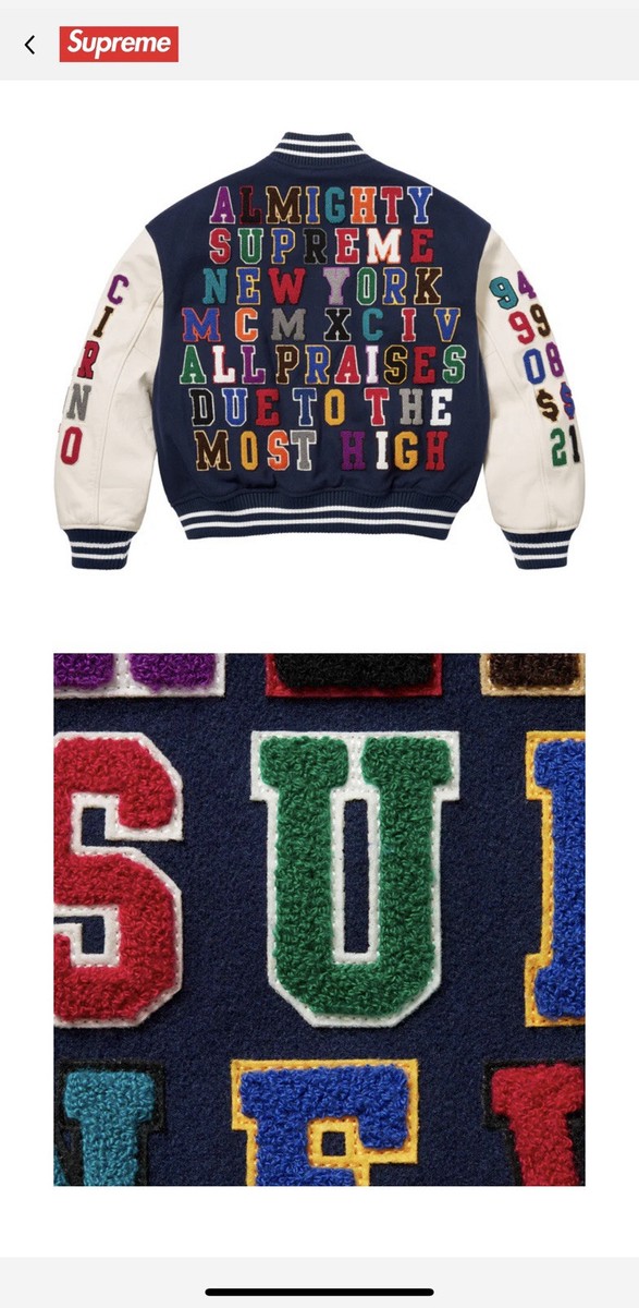 Supreme Praises Varsity Jacket Navy Men's Size Extra Large
